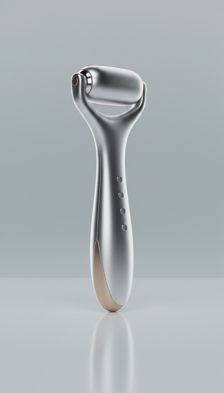 Alternate angle view of ergonomic microcurrent facial roller