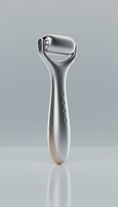 Alternate angle view of ergonomic microcurrent facial roller