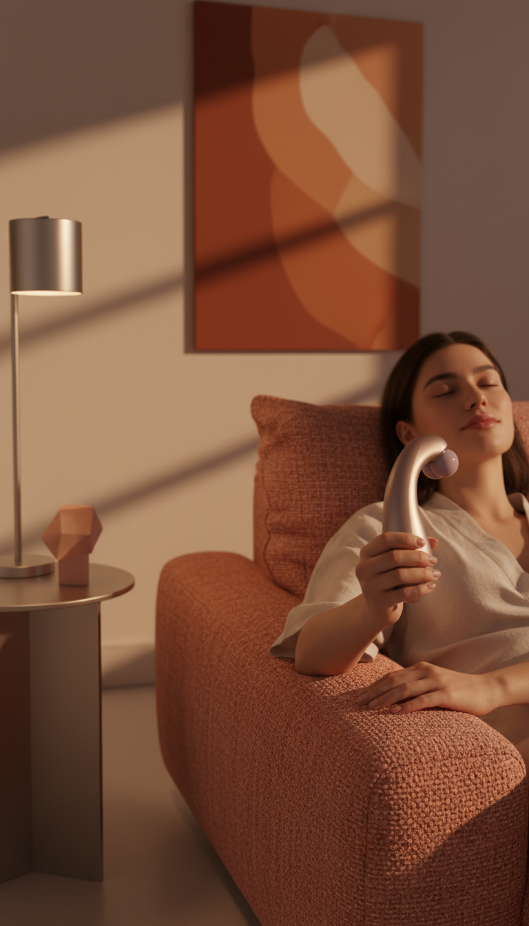 Facial Massage Tool In Matte Rose Quartz in use