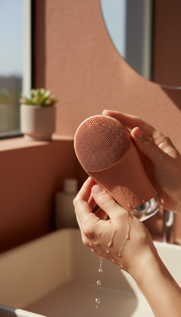 Eco-Friendly Facial Cleansing Brush in use