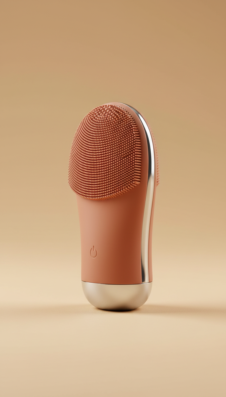 Perfectly centered on a clean Warm Sand backdrop, the eco-friendly facial cleansing brush is illuminated with soft, even,...