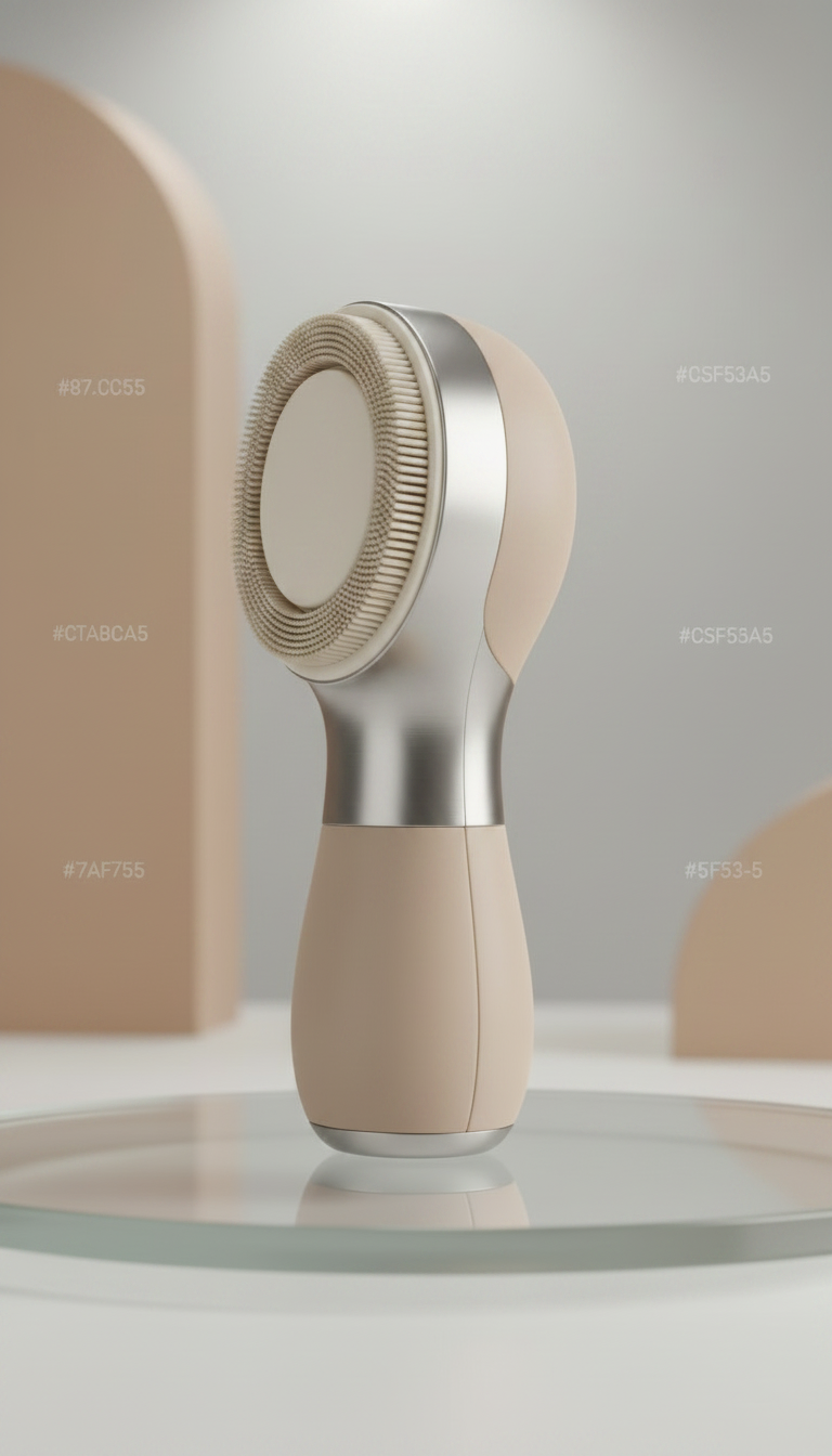 Alternate angle view of Precision cleansing brush in caramel grey